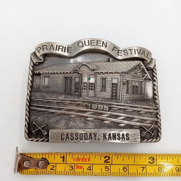 ATSF Train Depot Belt Buckle Cassoday KS 1985 Prairie Queen Festival Vintage - Picture 10 of 10
